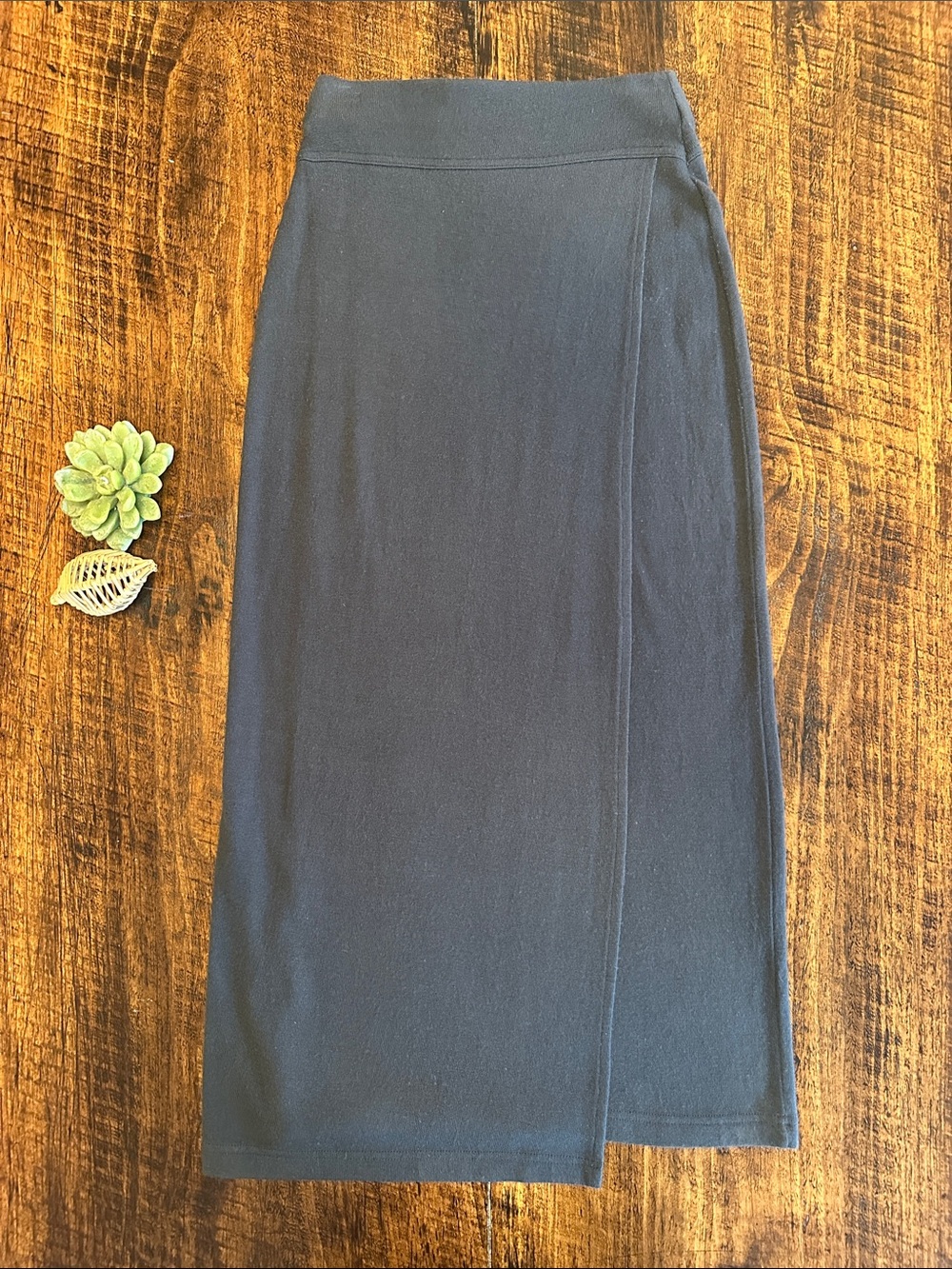 The Territory Ahead | Charcoal Wool Blend Asymmetric Mock Wrap Maxi Skirt, S